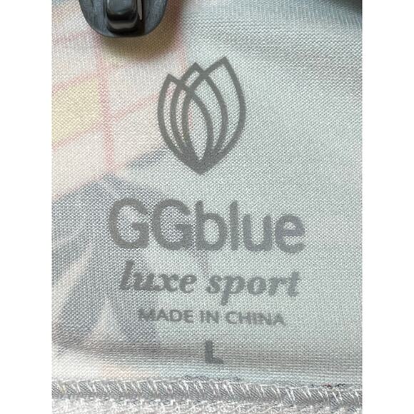 GGBlue Women's L Blue White Striped 1/4 Zip Short Sleeve Golf Athletic Shirt - Picture 3 of 8